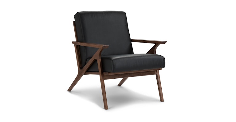 Otio Black Leather Walnut Lounge Chair - Primary View 1 of 12 (Open Fullscreen View).
