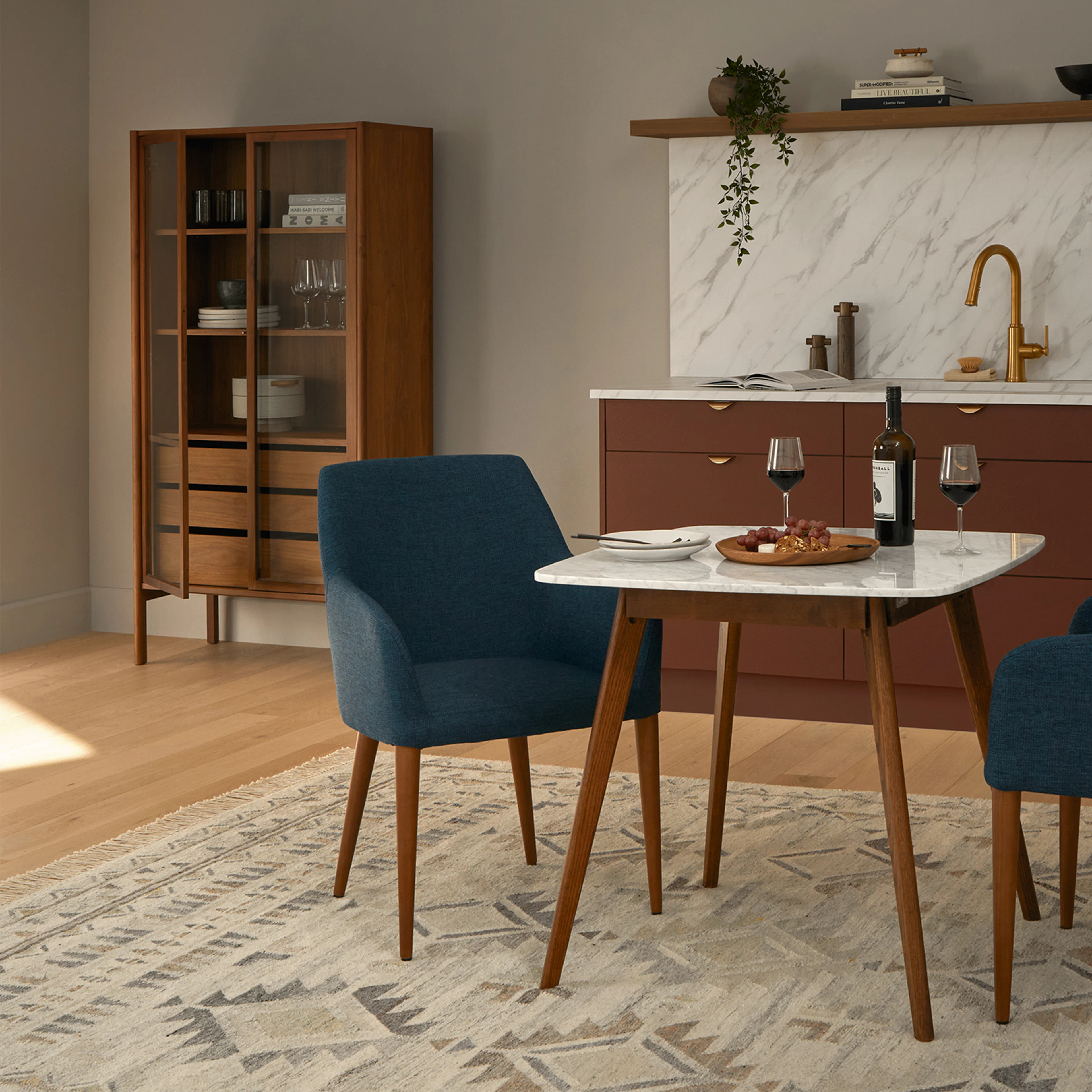 Vena Cafe Table - Walnut and Marble