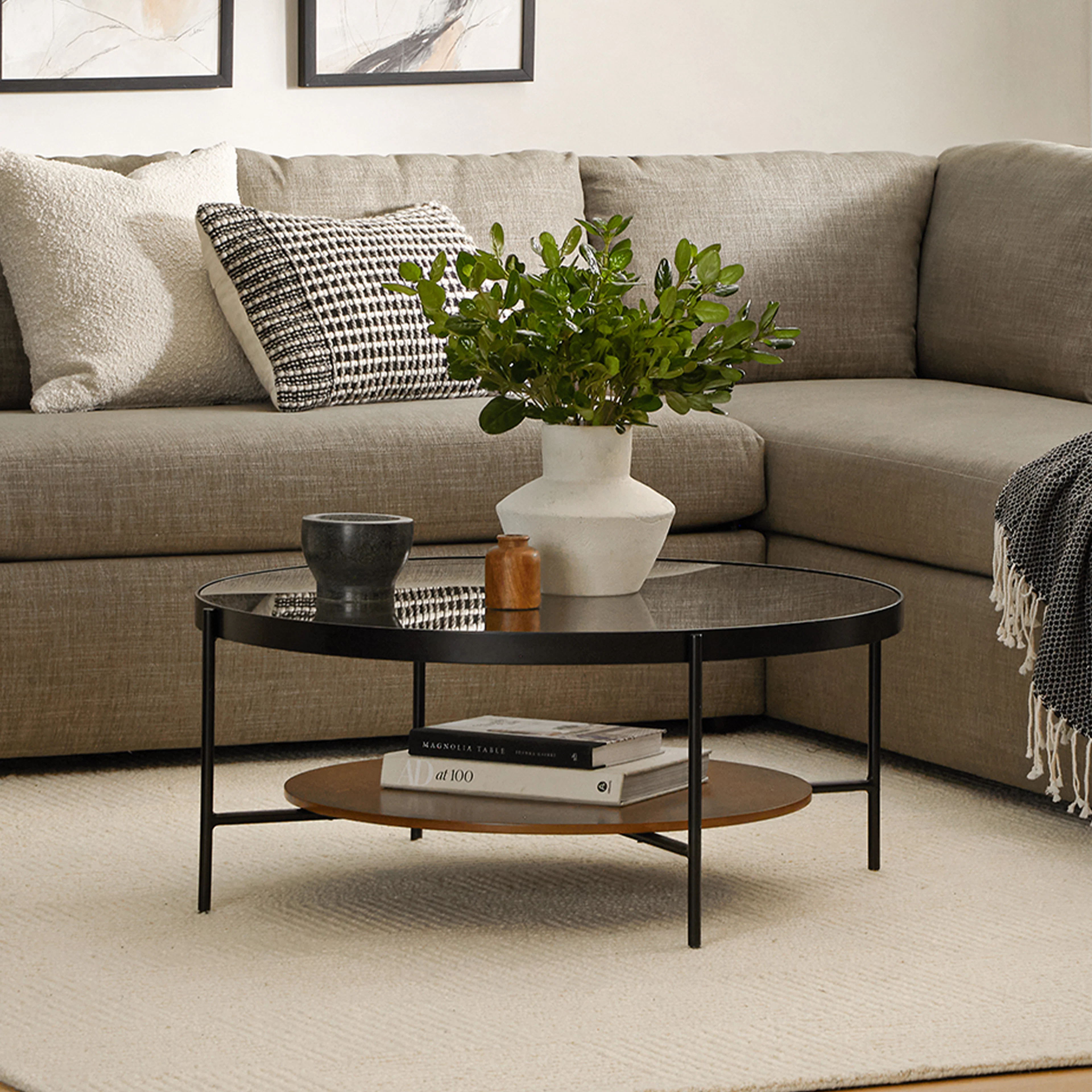 Vitri 36.5" Glass Coffee Table - Walnut