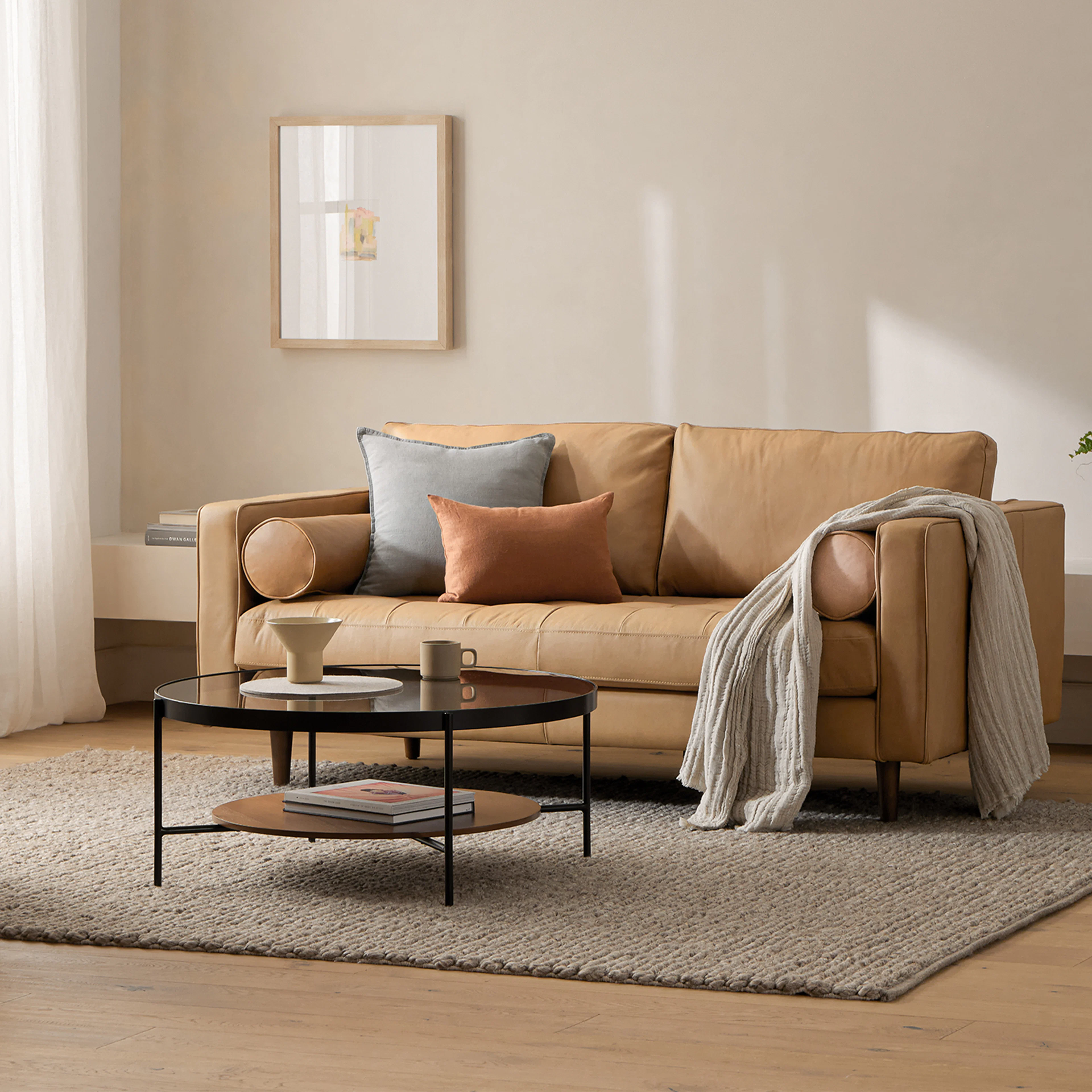 Vitri 36.5" Glass Coffee Table - Walnut