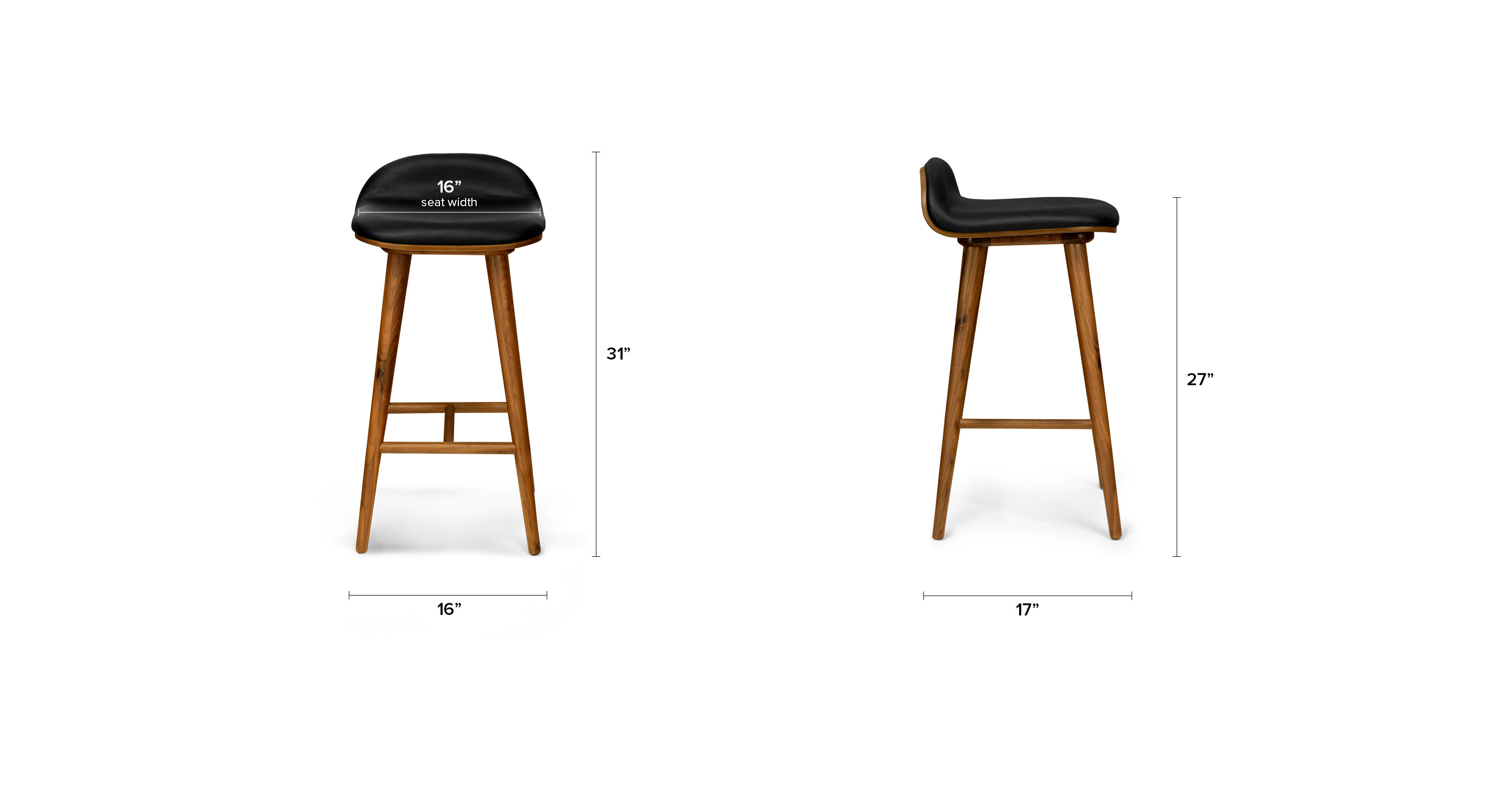 sede black leather walnut counter stool