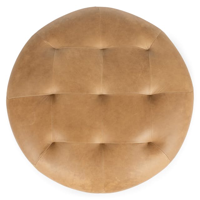 Round Charme Tan Leather Ottoman Timpani Article