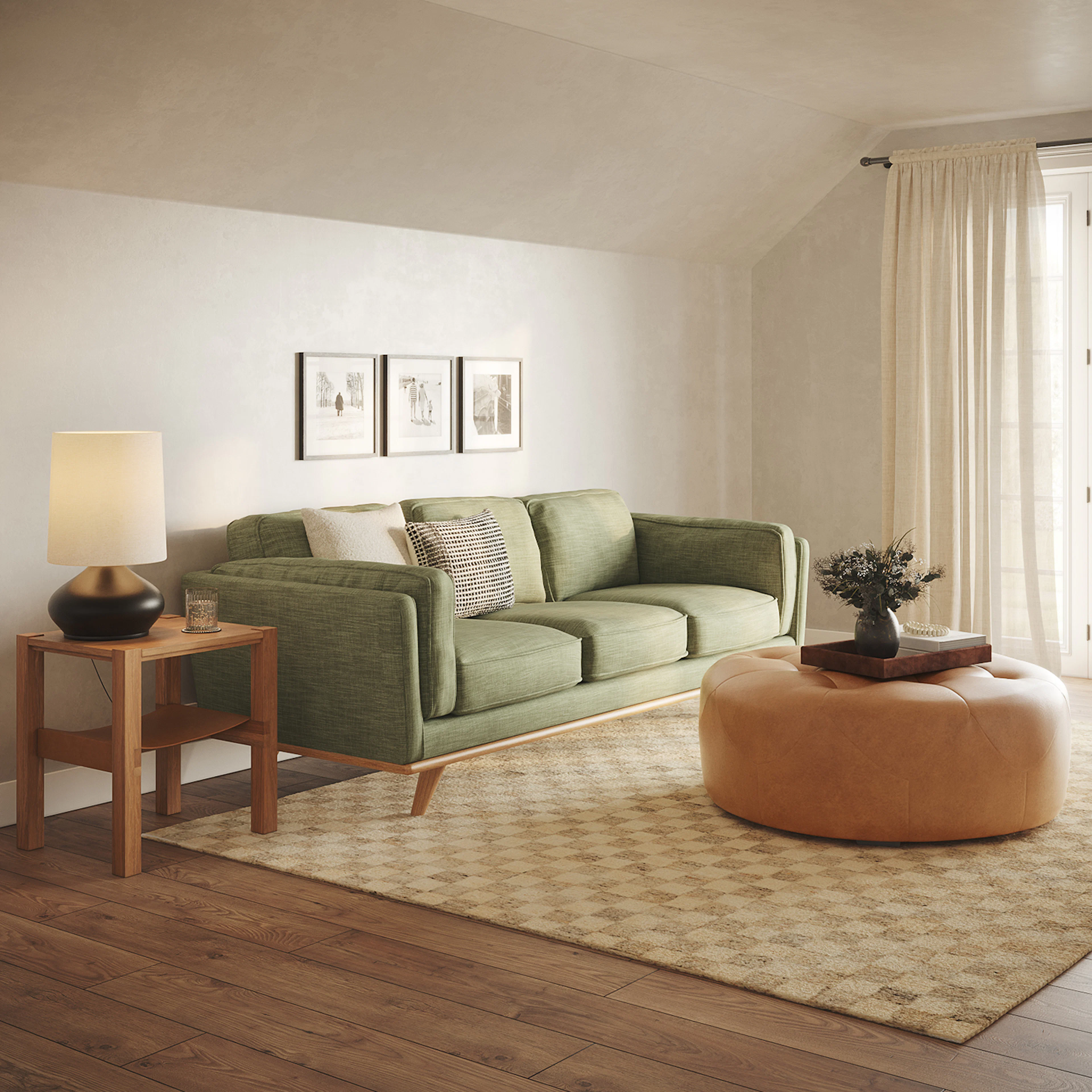 Timpani Charme Tan Leather Ottoman | Stylish & Durable
