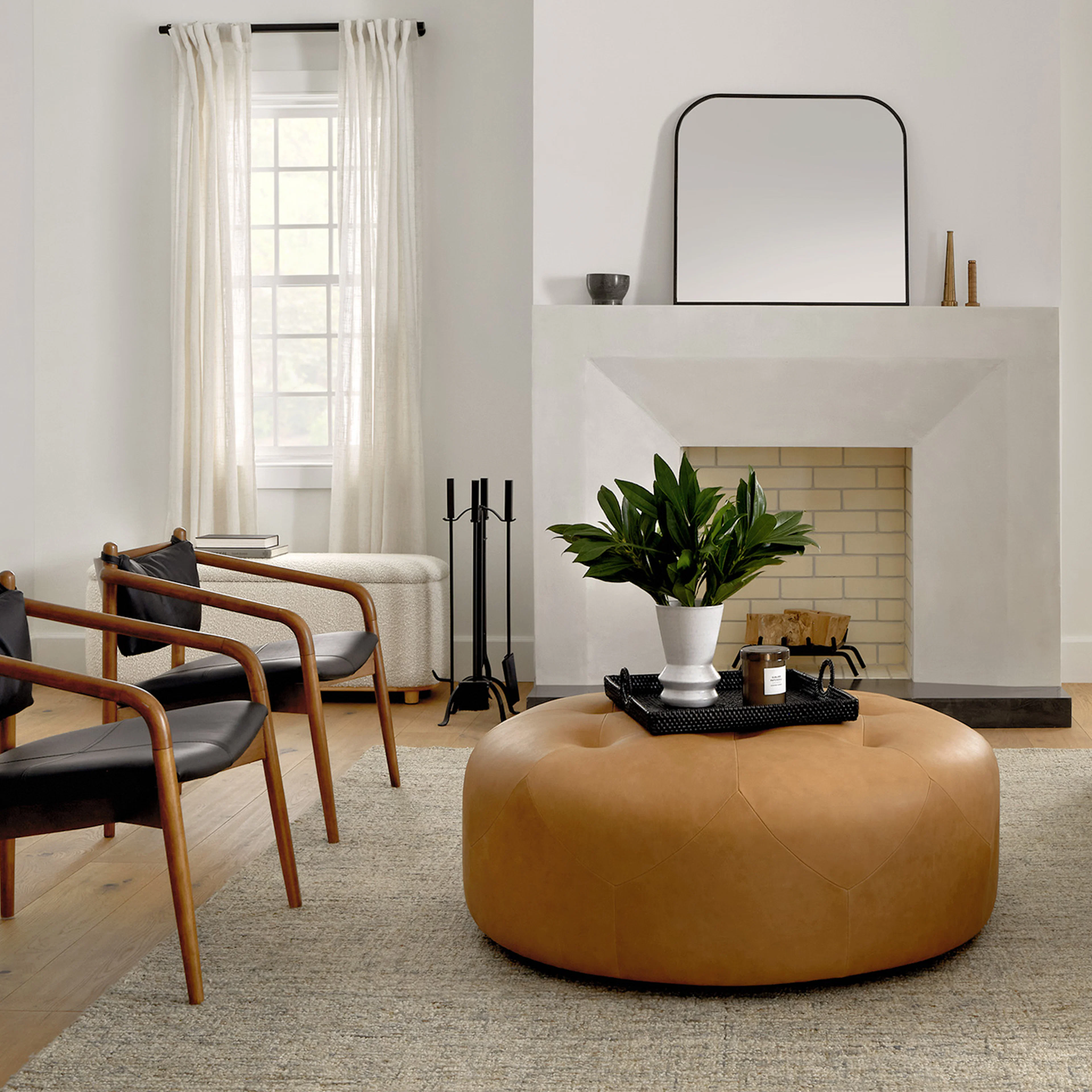Timpani Charme Tan Leather Ottoman | Stylish & Durable