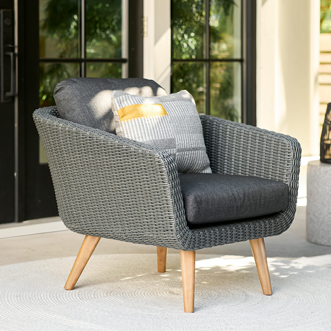 Slate Gray Fabric Wicker Outdoor Lounge Chair Ora Article