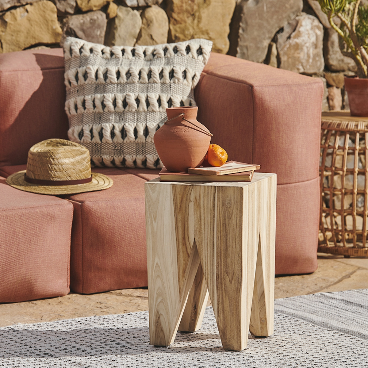 Natural Teak Wood Outdoor Stool Tana Article