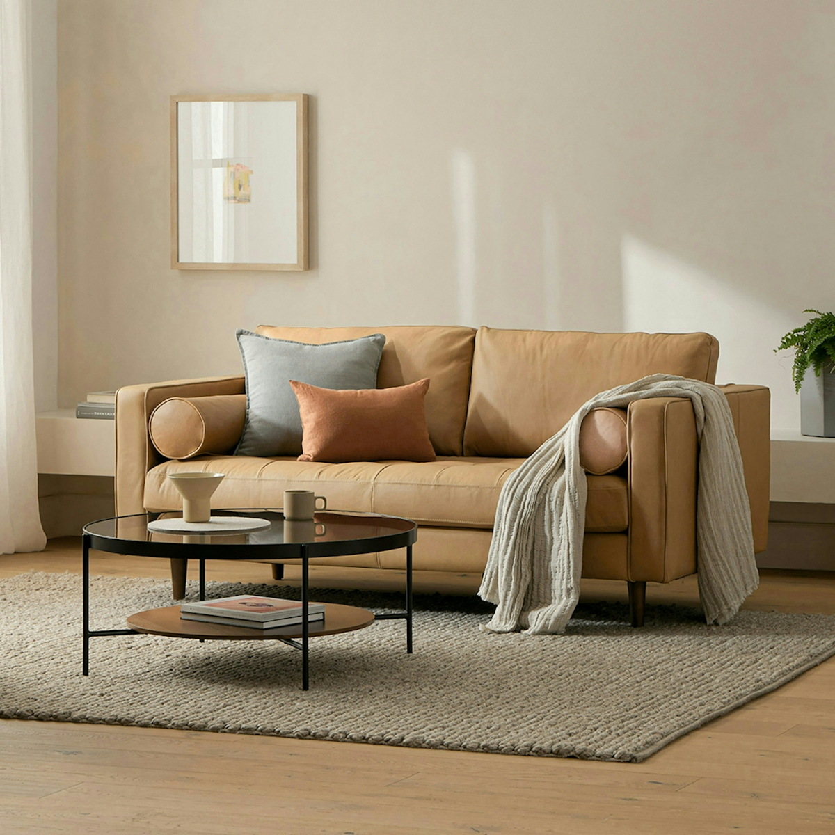 Sven Charme Tan Leather Loveseat Article