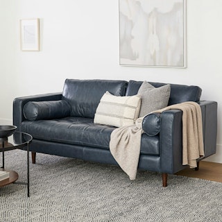 Sven 72" Tufted Leather Loveseat - Oxford Blue