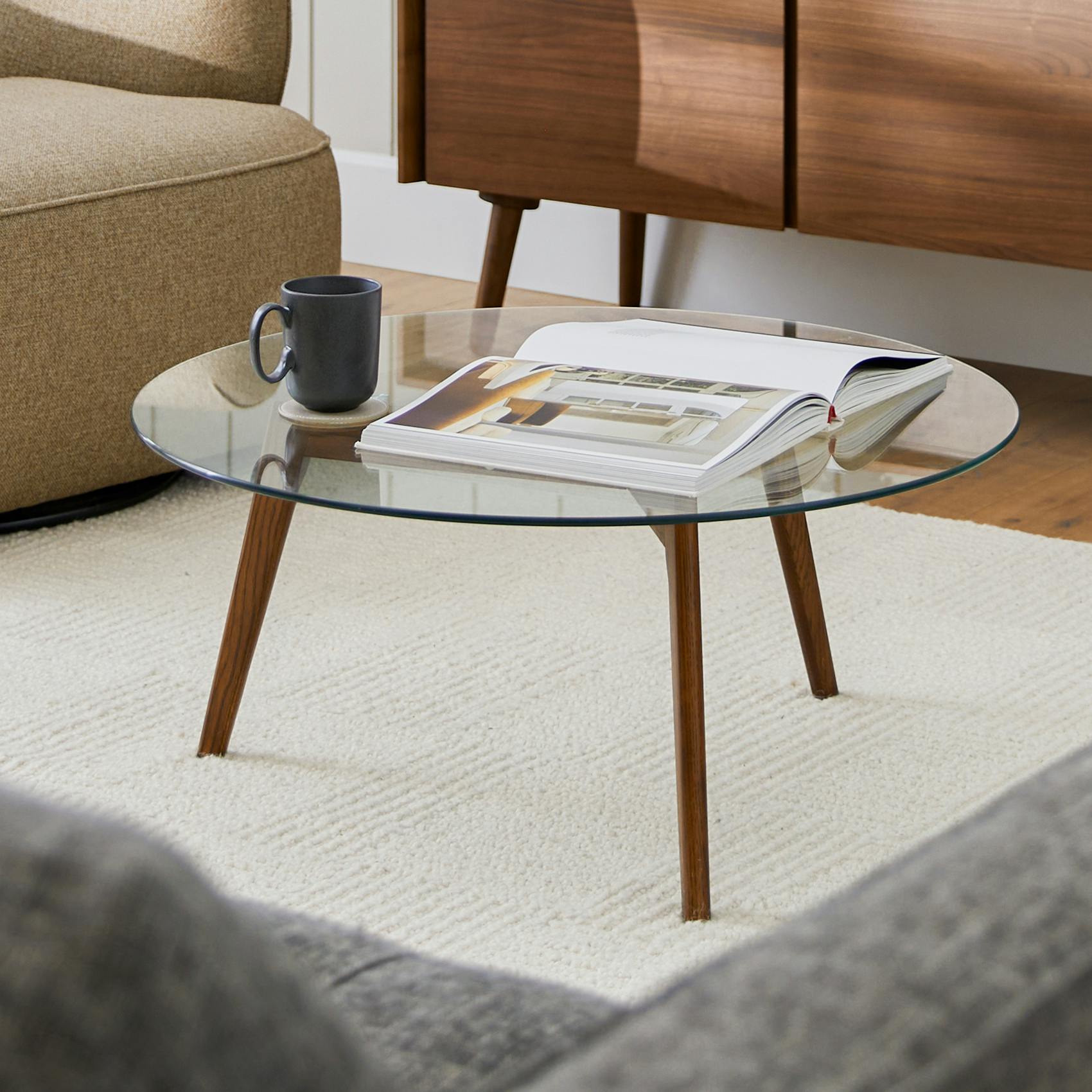Clarus Tempered Glass Top Walnut Coffee Table | Article
