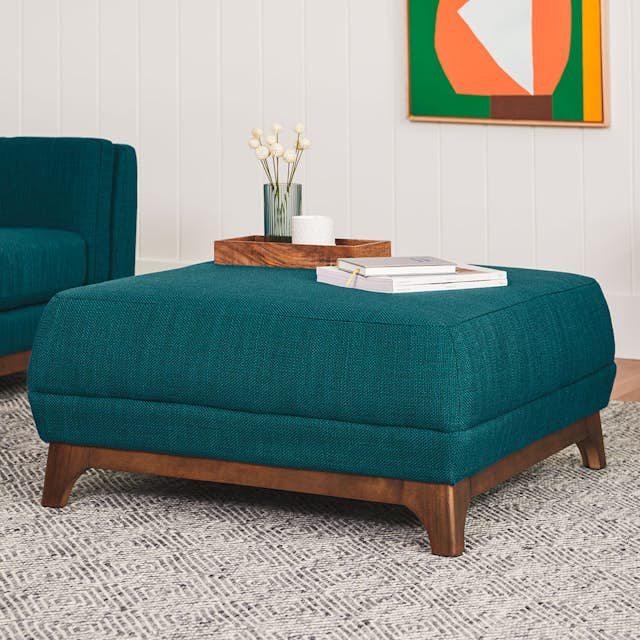 Ceni Walnut & Lagoon Blue Fabric Corner Sectional Article