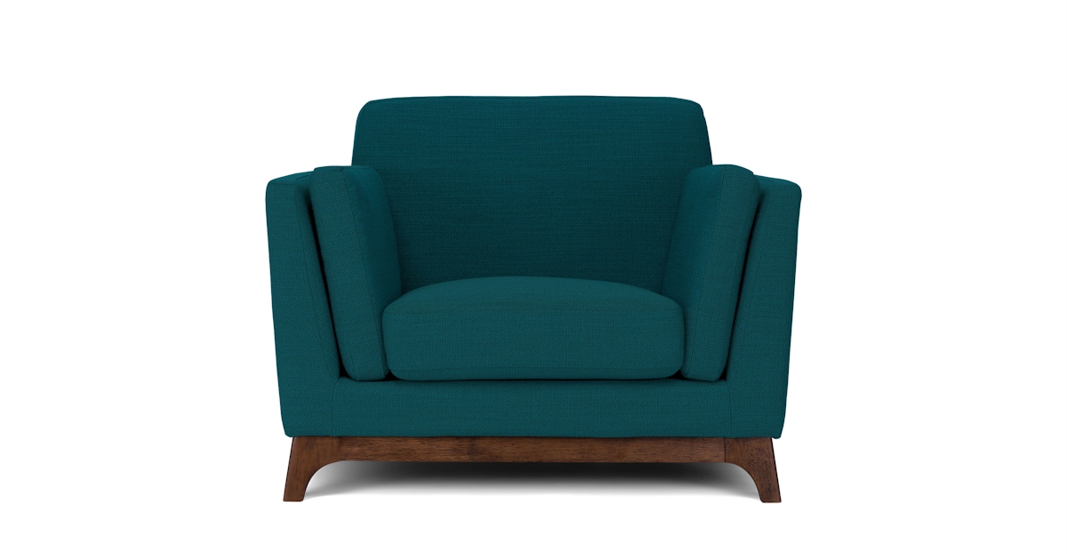 Ceni Walnut & Lagoon Blue Fabric Armchair Article
