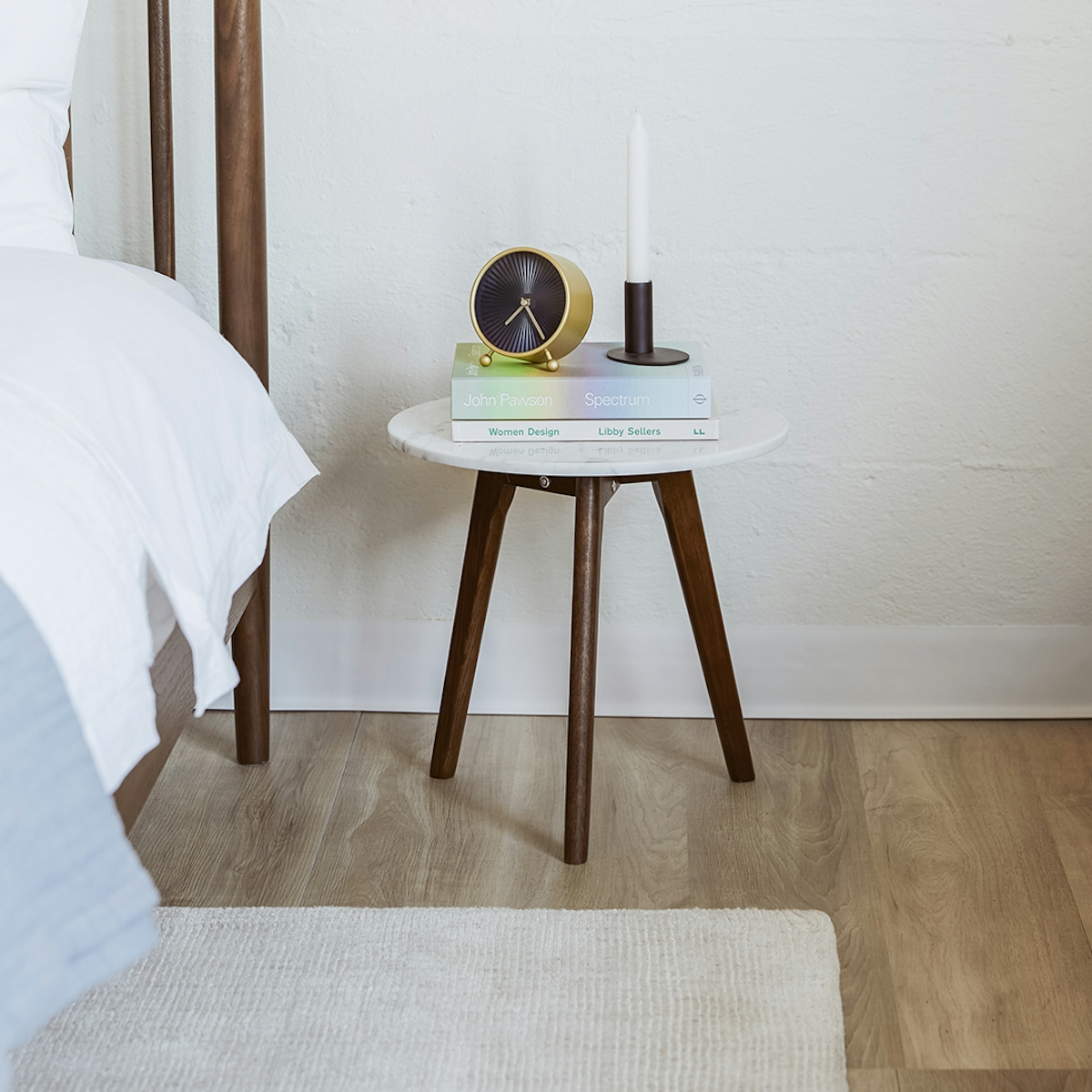 Mara White Marble & Walnut Side Table | Article