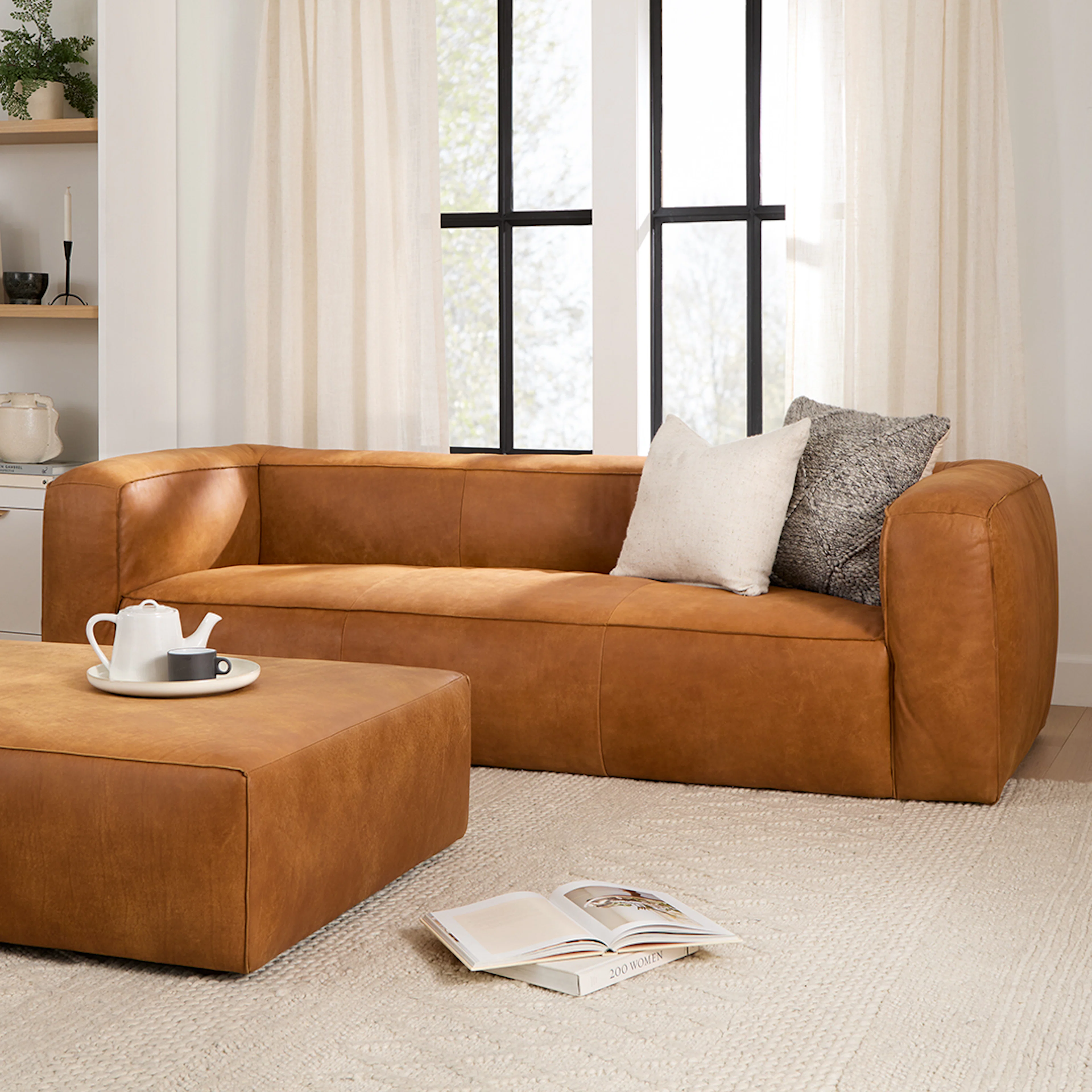 Cigar 92" Leather Sofa in Rawhide Tan