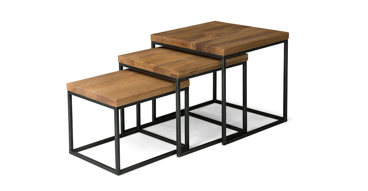 Rustic Oak Taiga Metal Nesting Tables Article