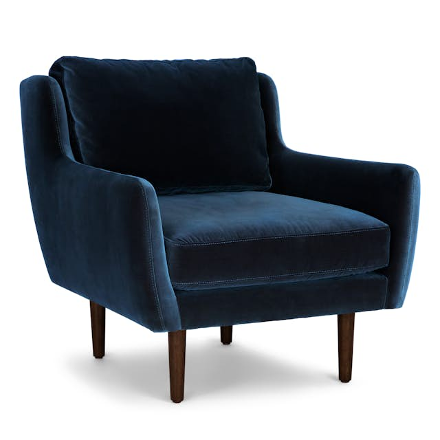 Cascadia Blue and Walnut Matrix Velvet Lounge Chair | Article