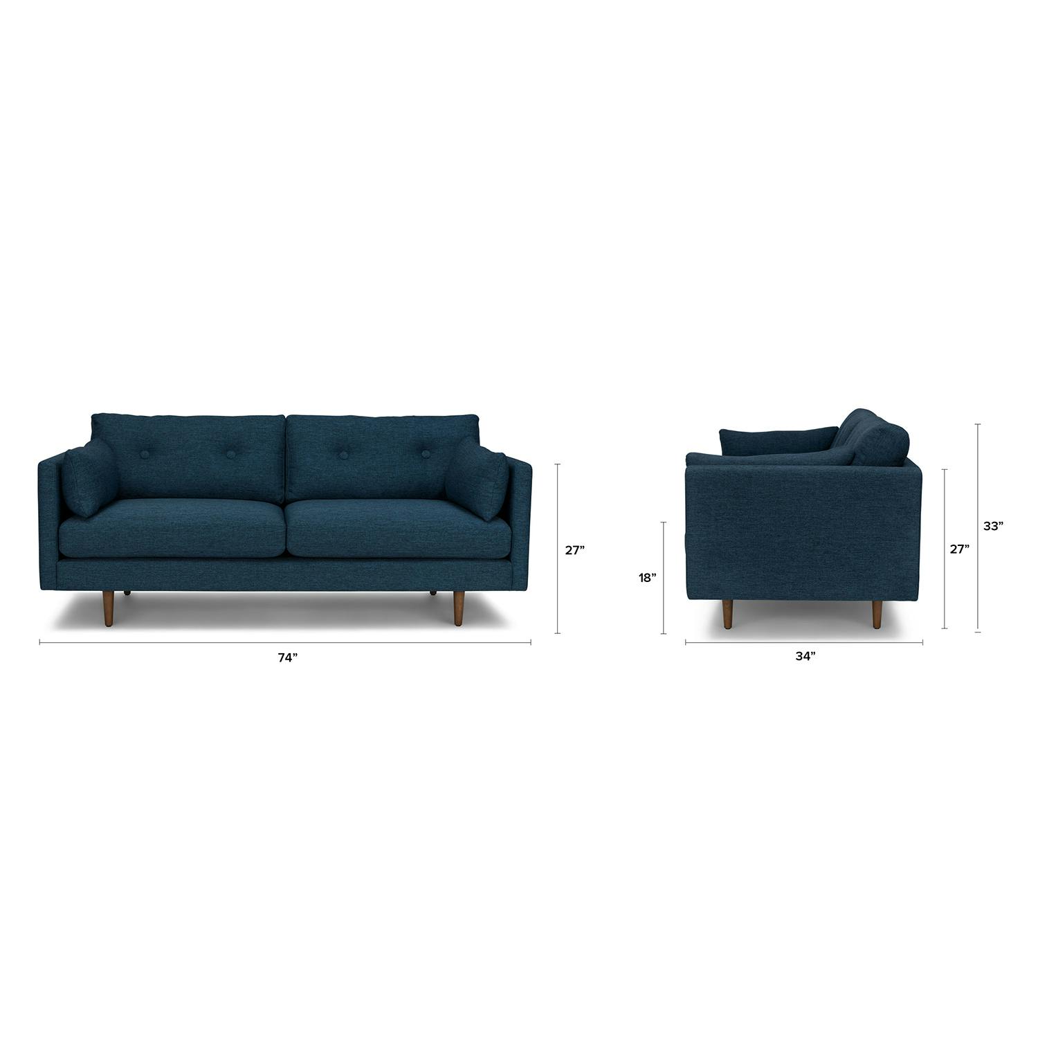 Anton Walnut & Twilight Blue Fabric 2.5 Seater Sofa | Article