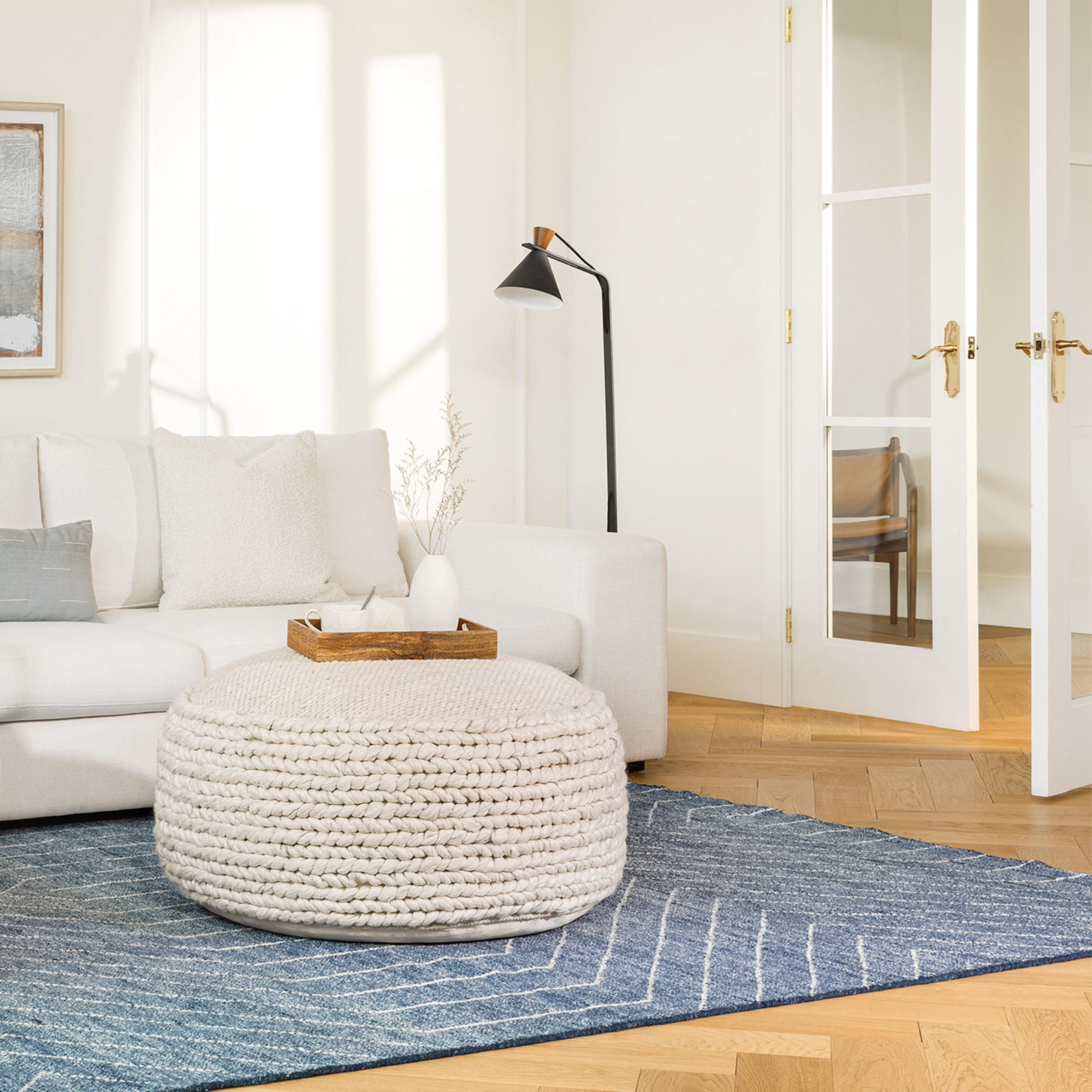 Hira 30" Pouf - Natural Ivory