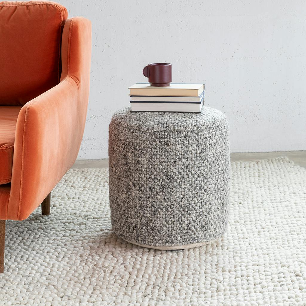 Round Fog Gray Handmade Fabric Pouf | Texa | Article